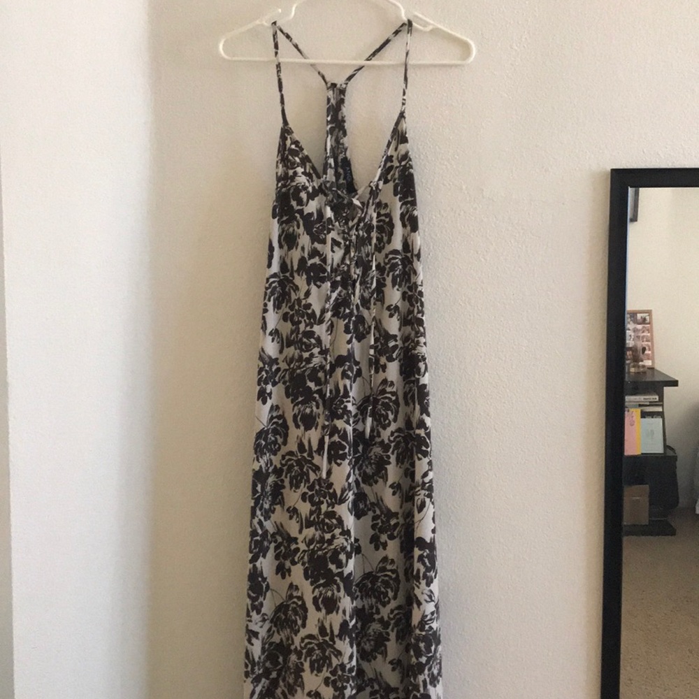 Brown and white flower print maxi dress